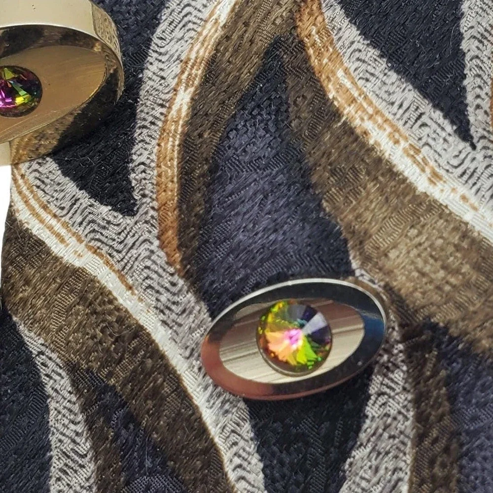 Gold Tone Cufflinks & Tie Pin Watermelon Rivoli Rhinestone Tack Coventry Riviera